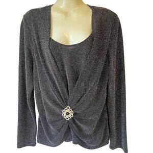 Vintage Blu Sage Blouse Women L Black Silver Metallic Largenlook Minimalist